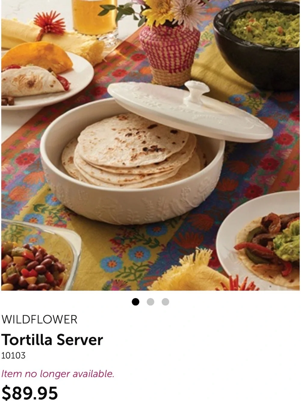 Princess House Wildflower Ceramic Tortilla Server